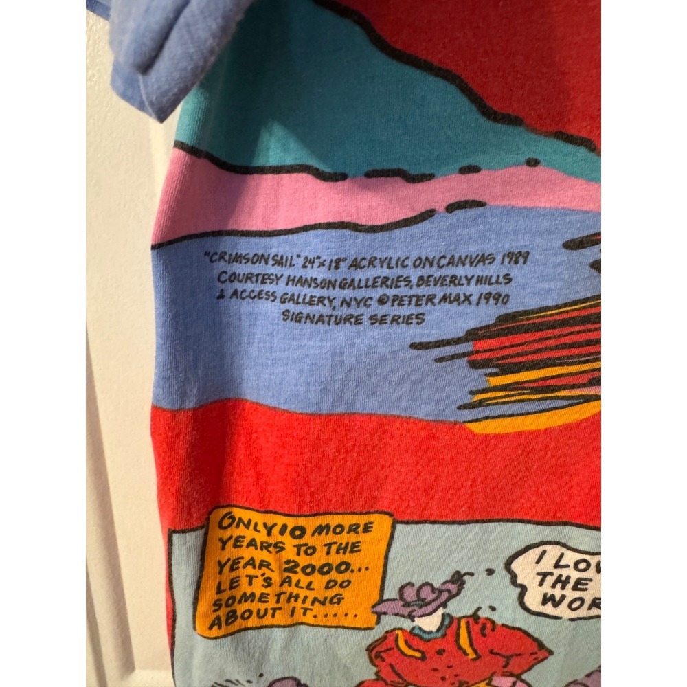 Peter Max NEOMAX rare graphic t shirt I Love the World artstrip 1989 VINTAGE Y2K - Picture 9 of 9